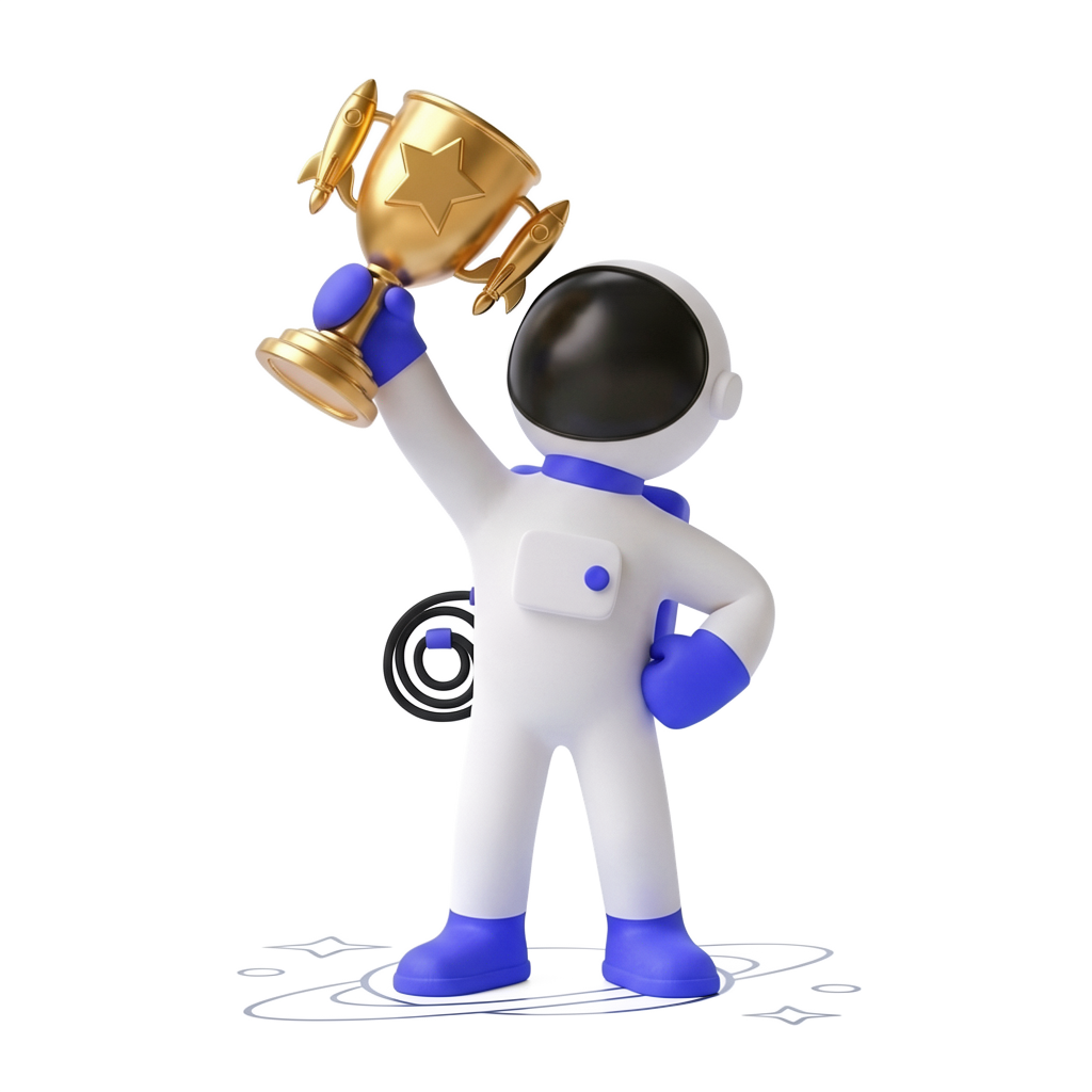 Astronaut holding a trophy — Pentastic Security's recognition as a trusted cybersecurity partner in Hong Kong